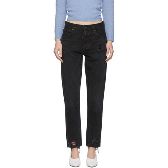 AGOLDE Jamie High Rise Distressed Black Jeans in Plume Size 29 - Picture 1 of 7